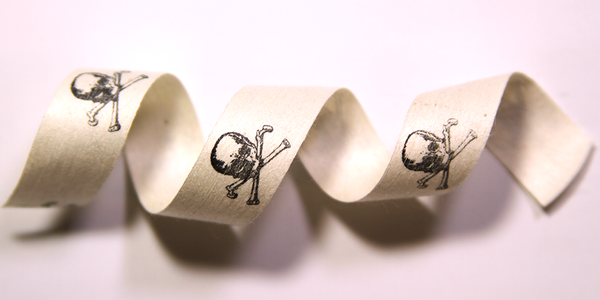 Pirate Skull and Cross Bones on Black Printed Ribbon 5/8 7/8 1.5